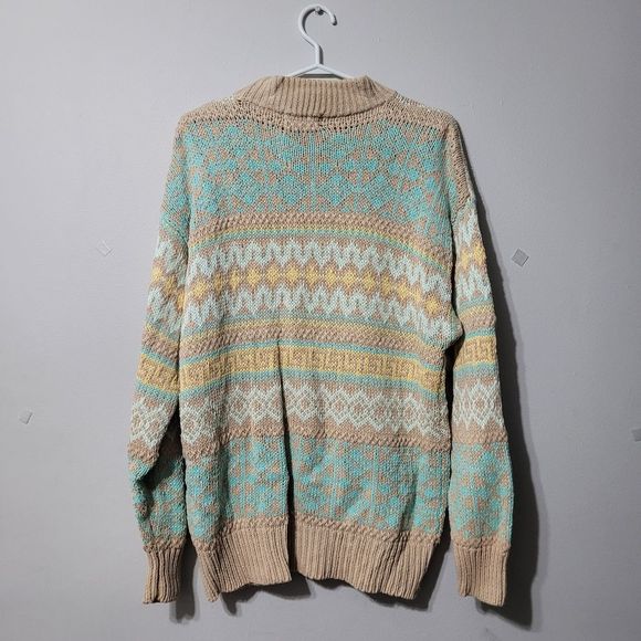 Vintage 80s grandpa style fair isle heavy knit pullover sweater - Picture 8 of 12